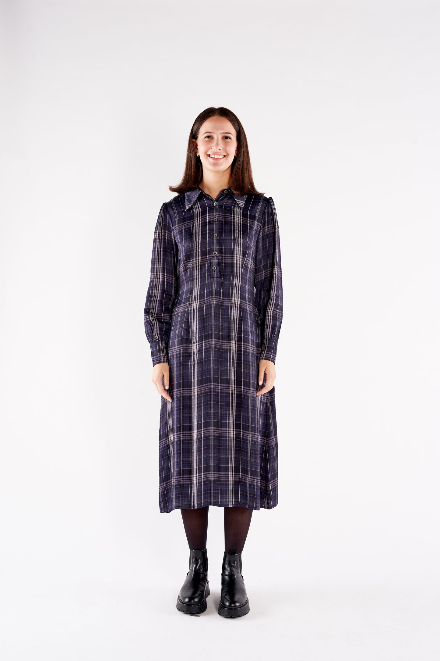 The Paula Midi Dress Navy and Black Plaid