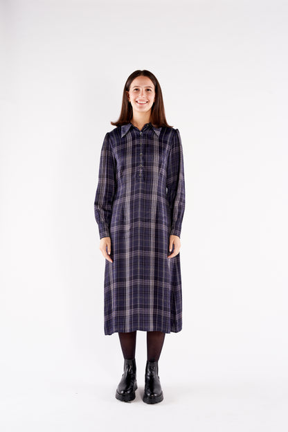 The Paula Midi Dress Navy and Black Plaid