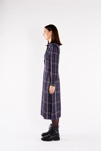 The Paula Midi Dress Navy and Black Plaid