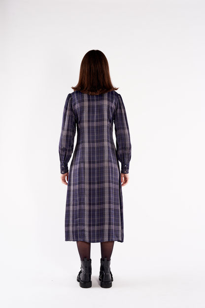 The Paula Midi Dress Navy and Black Plaid